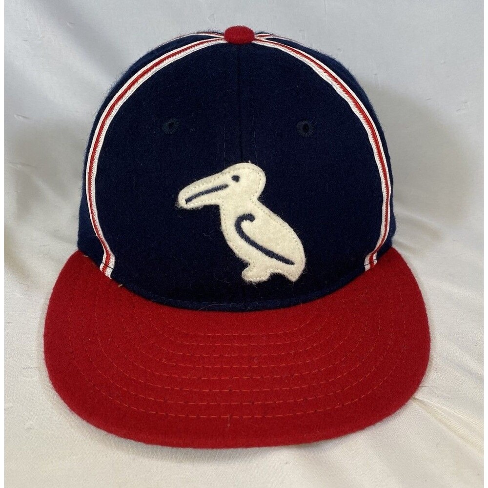 Ebbets Field Flannels Hat Cap Leather Strap Blue Red New Orleans Pelicans MiLB
